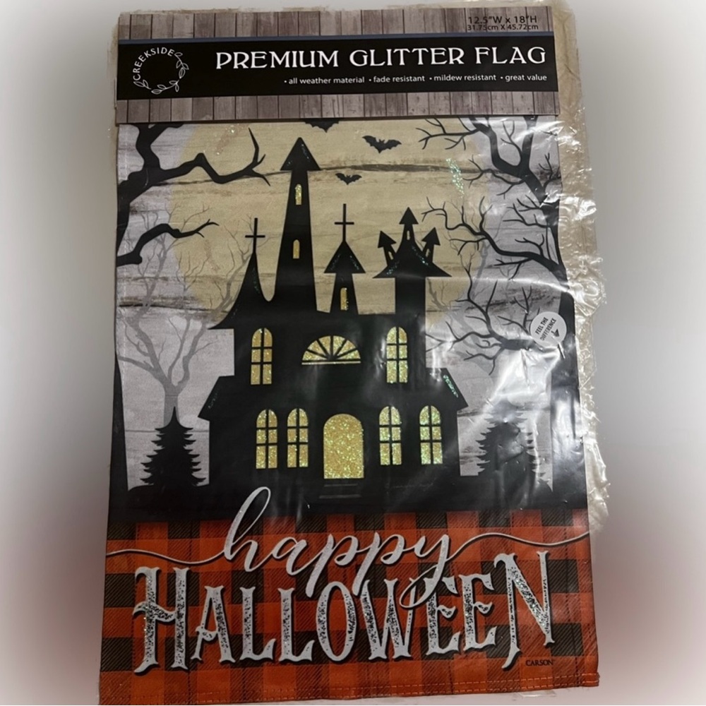 💥NWT Halloween Premium Glitter Garden Flag Vertical 2 Side Halloween Fall